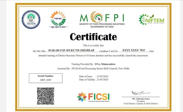 PMFME DRP ( District Resource Person ) & TRAINER